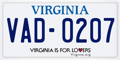 VA license plate VAD0207