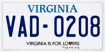 VA license plate VAD0208