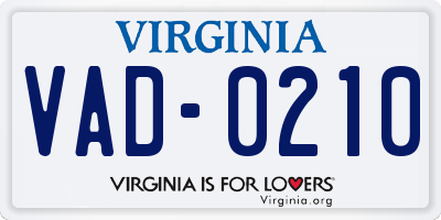 VA license plate VAD0210