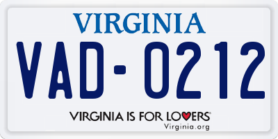 VA license plate VAD0212