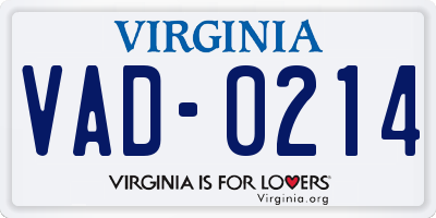 VA license plate VAD0214