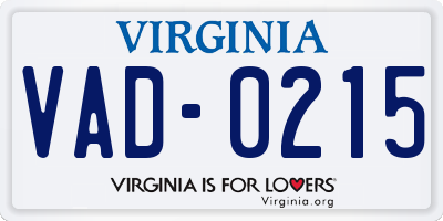 VA license plate VAD0215