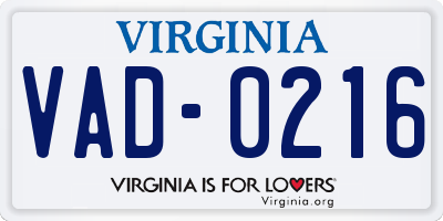 VA license plate VAD0216