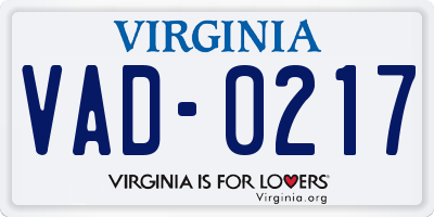 VA license plate VAD0217