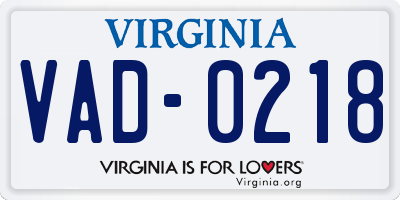 VA license plate VAD0218