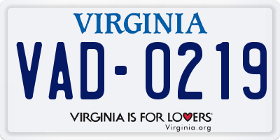 VA license plate VAD0219