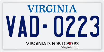 VA license plate VAD0223