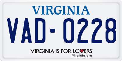 VA license plate VAD0228