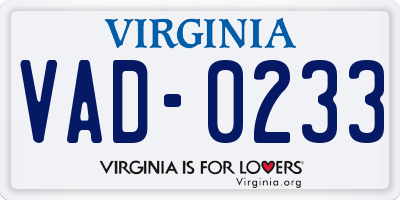 VA license plate VAD0233