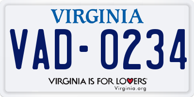 VA license plate VAD0234