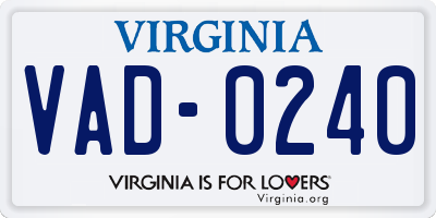 VA license plate VAD0240