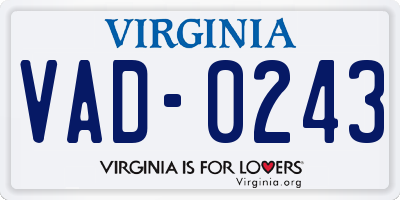VA license plate VAD0243