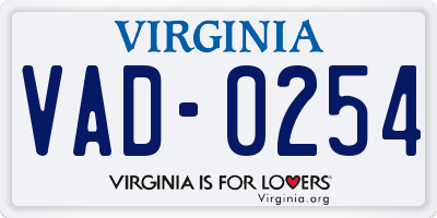 VA license plate VAD0254