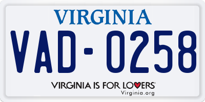 VA license plate VAD0258