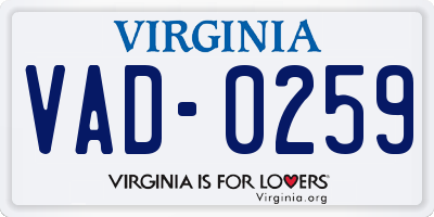 VA license plate VAD0259