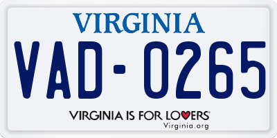 VA license plate VAD0265