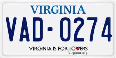 VA license plate VAD0274