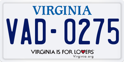 VA license plate VAD0275