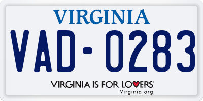 VA license plate VAD0283