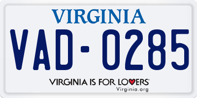 VA license plate VAD0285