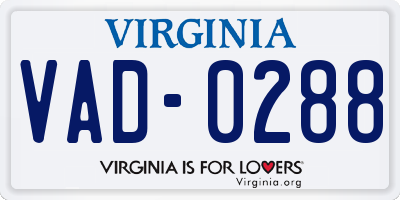 VA license plate VAD0288