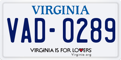VA license plate VAD0289