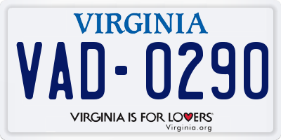 VA license plate VAD0290