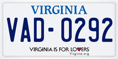 VA license plate VAD0292