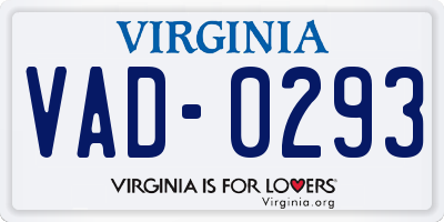 VA license plate VAD0293