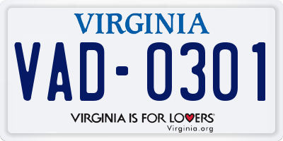 VA license plate VAD0301