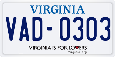 VA license plate VAD0303