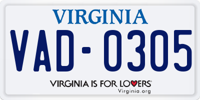 VA license plate VAD0305