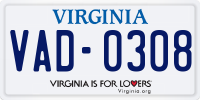 VA license plate VAD0308