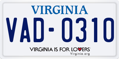 VA license plate VAD0310