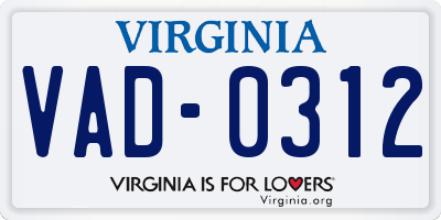 VA license plate VAD0312