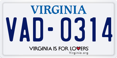 VA license plate VAD0314