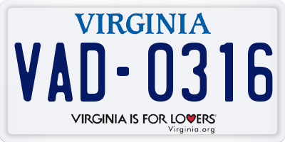 VA license plate VAD0316