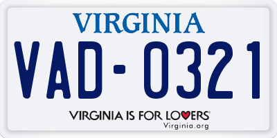 VA license plate VAD0321