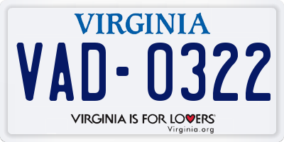 VA license plate VAD0322