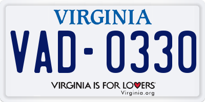VA license plate VAD0330