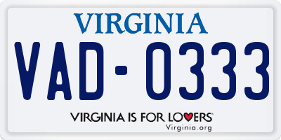 VA license plate VAD0333