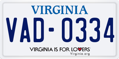 VA license plate VAD0334