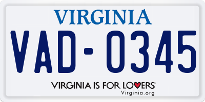 VA license plate VAD0345