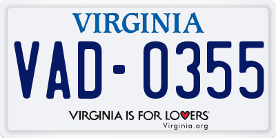 VA license plate VAD0355