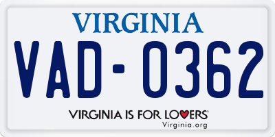 VA license plate VAD0362