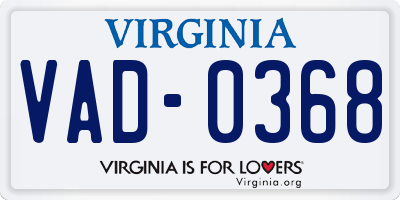 VA license plate VAD0368