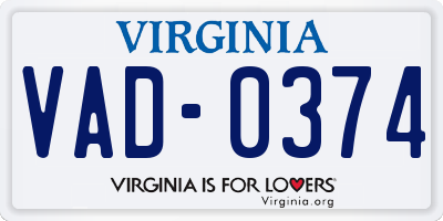 VA license plate VAD0374