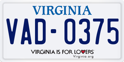 VA license plate VAD0375
