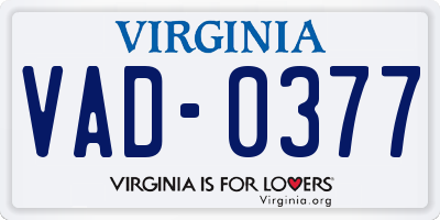 VA license plate VAD0377
