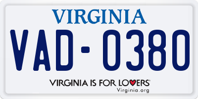 VA license plate VAD0380